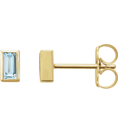 2000410 14K Yellow Set Straight Baguette Natural Sky Blue Topaz Pair 4 X 2 Mm Friction Friction Backs Included Bezel Polished Natural Sky Blue Topaz Bezel-Set Earrings
