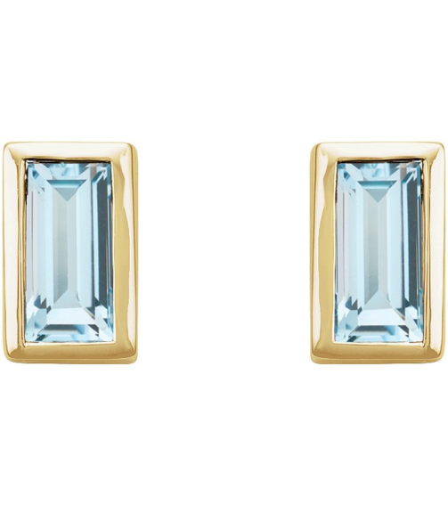 2000410 14K Yellow Set Straight Baguette Natural Sky Blue Topaz Pair 4 X 2 Mm Friction Friction Backs Included Bezel Polished Natural Sky Blue Topaz Bezel-Set Earrings