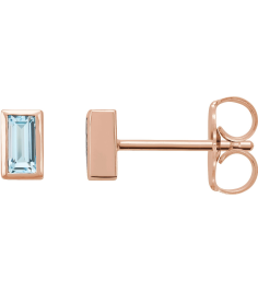 2000410 14K Rose Set Straight Baguette Natural Sky Blue Topaz Pair 4 X 2 Mm Friction Friction Backs Included Bezel Polished Natural Sky Blue Topaz Bezel-Set Earrings
