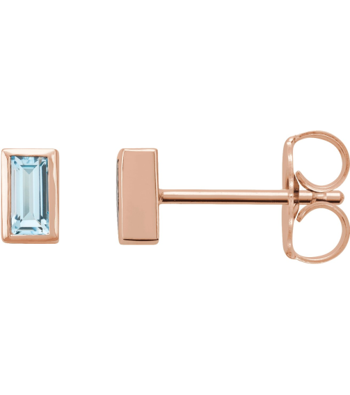 2000410 14K Rose Set Straight Baguette Natural Sky Blue Topaz Pair 4 X 2 Mm Friction Friction Backs Included Bezel Polished Natural Sky Blue Topaz Bezel-Set Earrings