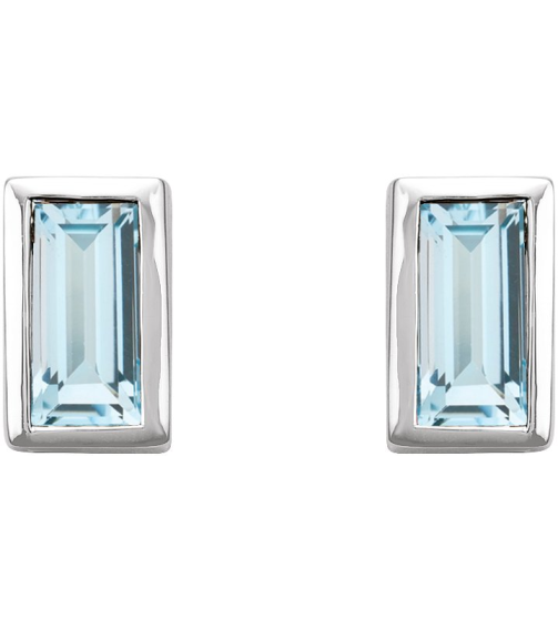 2000410 Sterling Silver Set Straight Baguette Natural Sky Blue Topaz Pair 4 X 2 Mm Friction Friction Backs Included Bezel Polished Natural Sky Blue Topaz Bezel-Set Earrings