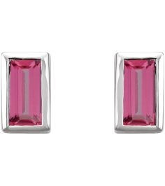 2000410 14K White Set Straight Baguette Natural Pink Tourmaline Pair 4 X 2 Mm Friction Friction Backs Included Bezel Polished Natural Pink Tourmaline Bezel-Set Earrings