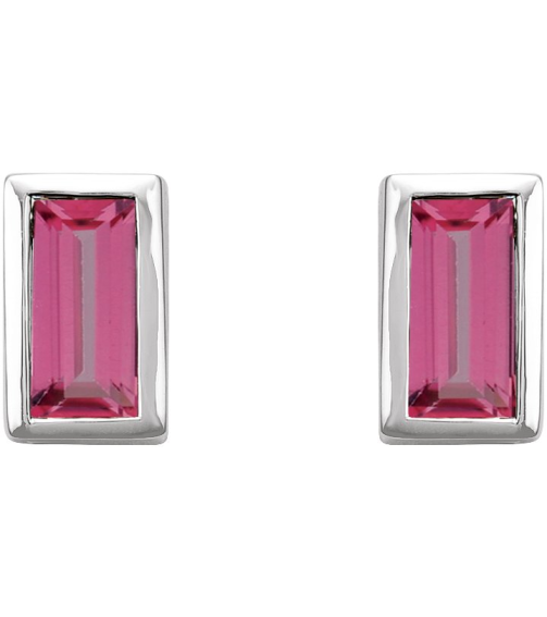 2000410 14K White Set Straight Baguette Natural Pink Tourmaline Pair 4 X 2 Mm Friction Friction Backs Included Bezel Polished Natural Pink Tourmaline Bezel-Set Earrings