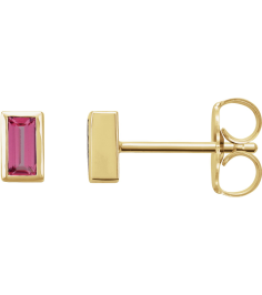 2000410 14K Yellow Set Straight Baguette Natural Pink Tourmaline Pair 4 X 2 Mm Friction Friction Backs Included Bezel Polished Natural Pink Tourmaline Bezel-Set Earrings