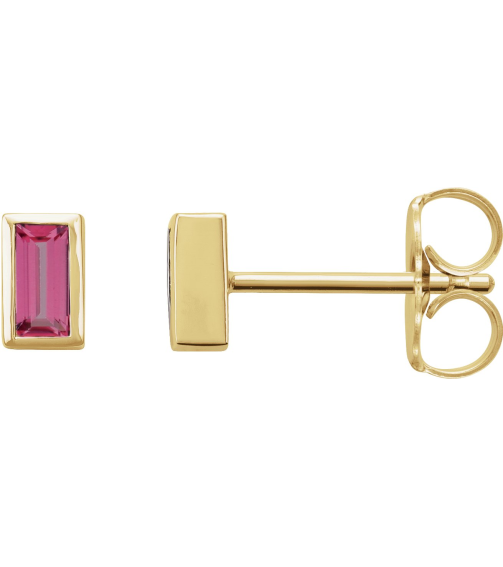 2000410 14K Yellow Set Straight Baguette Natural Pink Tourmaline Pair 4 X 2 Mm Friction Friction Backs Included Bezel Polished Natural Pink Tourmaline Bezel-Set Earrings
