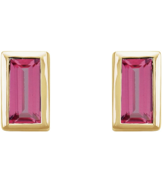 2000410 14K Yellow Set Straight Baguette Natural Pink Tourmaline Pair 4 X 2 Mm Friction Friction Backs Included Bezel Polished Natural Pink Tourmaline Bezel-Set Earrings