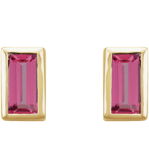 2000410 14K Yellow Set Straight Baguette Natural Pink Tourmaline Pair 4 X 2 Mm Friction Friction Backs Included Bezel Polished Natural Pink Tourmaline Bezel-Set Earrings