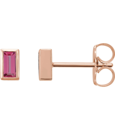 2000410 14K Rose Set Straight Baguette Natural Pink Tourmaline Pair 4 X 2 Mm Friction Friction Backs Included Bezel Polished Natural Pink Tourmaline Bezel-Set Earrings