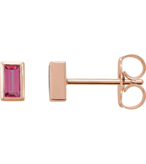 2000410 14K Rose Set Straight Baguette Natural Pink Tourmaline Pair 4 X 2 Mm Friction Friction Backs Included Bezel Polished Natural Pink Tourmaline Bezel-Set Earrings