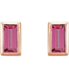 2000410 14K Rose Set Straight Baguette Natural Pink Tourmaline Pair 4 X 2 Mm Friction Friction Backs Included Bezel Polished Natural Pink Tourmaline Bezel-Set Earrings