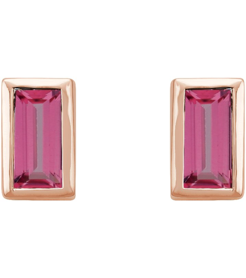 2000410 14K Rose Set Straight Baguette Natural Pink Tourmaline Pair 4 X 2 Mm Friction Friction Backs Included Bezel Polished Natural Pink Tourmaline Bezel-Set Earrings