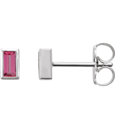 2000410 Sterling Silver Set Straight Baguette Natural Pink Tourmaline Pair 4 X 2 Mm Friction Friction Backs Included Bezel Polished Natural Pink Tourmaline Bezel-Set Earrings