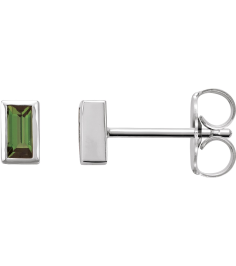 2000410 14K White Set Straight Baguette Natural Green Tourmaline Pair 4 X 2 Mm Friction Friction Backs Included Bezel Polished Natural Green Tourmaline Bezel-Set Earrings