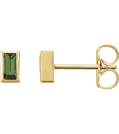 2000410 14K Yellow Set Straight Baguette Natural Green Tourmaline Pair 4 X 2 Mm Friction Friction Backs Included Bezel Polished Natural Green Tourmaline Bezel-Set Earrings