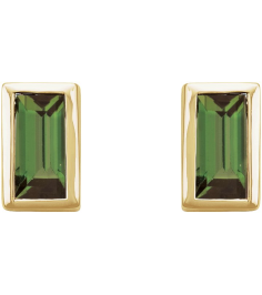 2000410 14K Yellow Set Straight Baguette Natural Green Tourmaline Pair 4 X 2 Mm Friction Friction Backs Included Bezel Polished Natural Green Tourmaline Bezel-Set Earrings