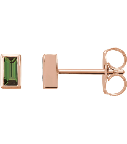 2000410 14K Rose Set Straight Baguette Natural Green Tourmaline Pair 4 X 2 Mm Friction Friction Backs Included Bezel Polished Natural Green Tourmaline Bezel-Set Earrings