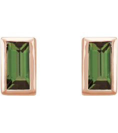 2000410 14K Rose Set Straight Baguette Natural Green Tourmaline Pair 4 X 2 Mm Friction Friction Backs Included Bezel Polished Natural Green Tourmaline Bezel-Set Earrings