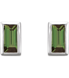 2000410 Platinum Set Straight Baguette Natural Green Tourmaline Pair 4 X 2 Mm Friction Friction Backs Included Bezel Polished Natural Green Tourmaline Bezel-Set Earrings