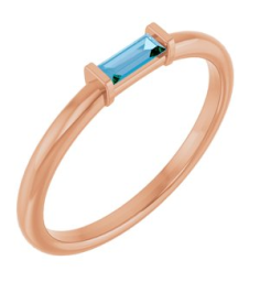 122887 Ring Set 14K Rose Natural Swiss Blue Topaz Straight Baguette 4 X 2 Mm Polished Natural Swiss Blue Topaz Stackable Ring