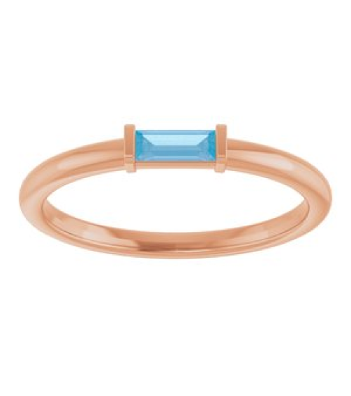 122887 Ring Set 14K Rose Natural Swiss Blue Topaz Straight Baguette 4 X 2 Mm Polished Natural Swiss Blue Topaz Stackable Ring