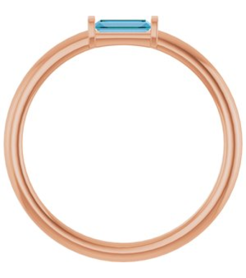 122887 Ring Set 14K Rose Natural Swiss Blue Topaz Straight Baguette 4 X 2 Mm Polished Natural Swiss Blue Topaz Stackable Ring