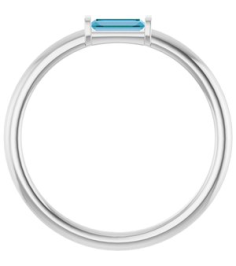 122887 Ring Set Platinum Natural Swiss Blue Topaz Straight Baguette 4 X 2 Mm Polished Natural Swiss Blue Topaz Stackable Ring