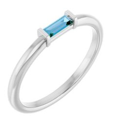 122887 Ring Set 14K White Natural Sky Blue Topaz Straight Baguette 4 X 2 Mm Polished Natural Sky Blue Topaz Stackable Ring