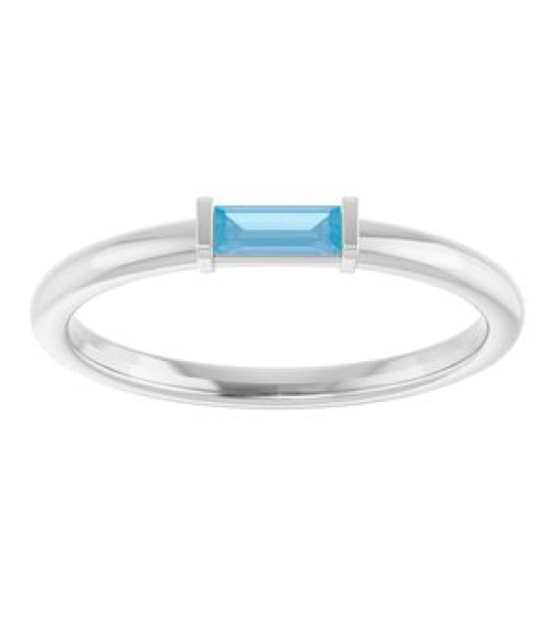 122887 Ring Set 14K White Natural Sky Blue Topaz Straight Baguette 4 X 2 Mm Polished Natural Sky Blue Topaz Stackable Ring