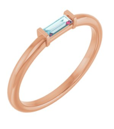 122887 Ring Set 14K Rose Natural Sky Blue Topaz Straight Baguette 4 X 2 Mm Polished Natural Sky Blue Topaz Stackable Ring
