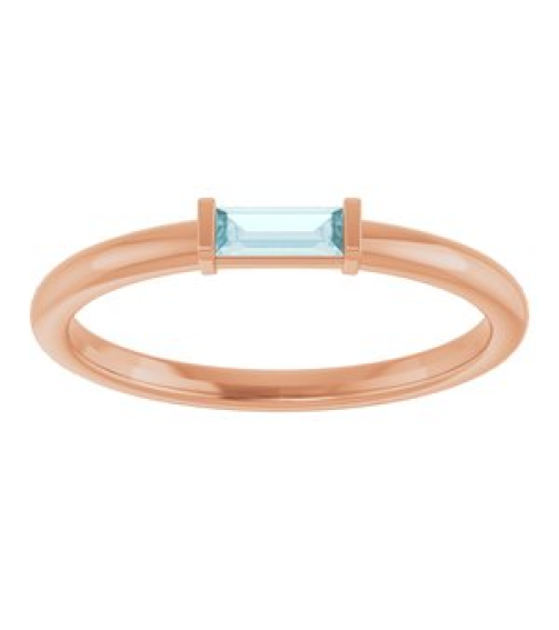 122887 Ring Set 14K Rose Natural Sky Blue Topaz Straight Baguette 4 X 2 Mm Polished Natural Sky Blue Topaz Stackable Ring