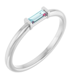 122887 Ring Set Platinum Natural Sky Blue Topaz Straight Baguette 4 X 2 Mm Polished Natural Sky Blue Topaz Stackable Ring