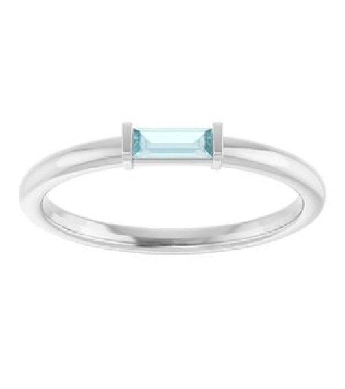 122887 Ring Set Sterling Silver Natural Sky Blue Topaz Straight Baguette 4 X 2 Mm Polished Natural Sky Blue Topaz Stackable Ring