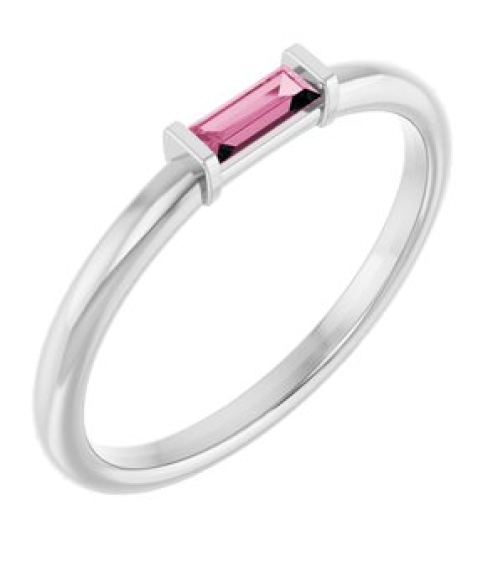 122887 Ring Set 14K White Natural Pink Tourmaline Straight Baguette 4 X 2 Mm Polished Natural Pink Tourmaline Stackable Ring