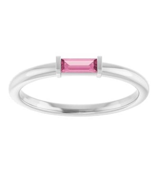 122887 Ring Set 14K White Natural Pink Tourmaline Straight Baguette 4 X 2 Mm Polished Natural Pink Tourmaline Stackable Ring