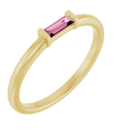 122887 Ring Set 14K Yellow Natural Pink Tourmaline Straight Baguette 4 X 2 Mm Polished Natural Pink Tourmaline Stackable Ring