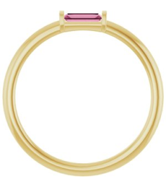 122887 Ring Set 14K Yellow Natural Pink Tourmaline Straight Baguette 4 X 2 Mm Polished Natural Pink Tourmaline Stackable Ring