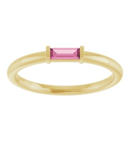 122887 Ring Set 14K Yellow Natural Pink Tourmaline Straight Baguette 4 X 2 Mm Polished Natural Pink Tourmaline Stackable Ring