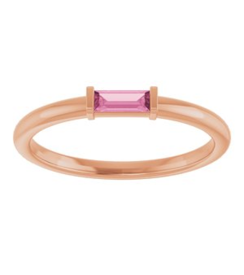 122887 Ring Set 14K Rose Natural Pink Tourmaline Straight Baguette 4 X 2 Mm Polished Natural Pink Tourmaline Stackable Ring