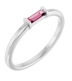 122887 Ring Set Platinum Natural Pink Tourmaline Straight Baguette 4 X 2 Mm Polished Natural Pink Tourmaline Stackable Ring