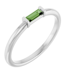 122887 Ring Set 14K White Natural Green Tourmaline Straight Baguette 4 X 2 Mm Polished Natural Green Tourmaline Stackable Ring