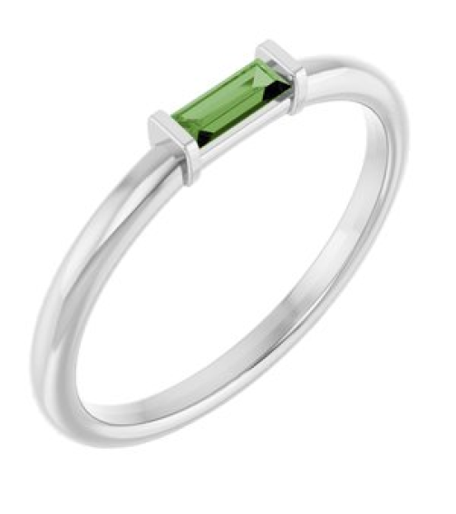 122887 Ring Set 14K White Natural Green Tourmaline Straight Baguette 4 X 2 Mm Polished Natural Green Tourmaline Stackable Ring