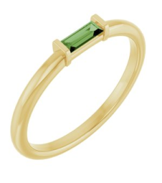 122887 Ring Set 14K Yellow Natural Green Tourmaline Straight Baguette 4 X 2 Mm Polished Natural Green Tourmaline Stackable Ring