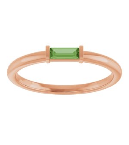 122887 Ring Set 14K Rose Natural Green Tourmaline Straight Baguette 4 X 2 Mm Polished Natural Green Tourmaline Stackable Ring