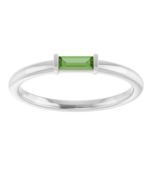 122887 Ring Set Sterling Silver Natural Green Tourmaline Straight Baguette 4 X 2 Mm Polished Natural Green Tourmaline Stackable Ring