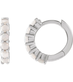 87181 Earring Set 14K White 12.21 Mm 2.32 Mm Natural White Opal Round 2 Mm Each Hinged Polished Natural White Opal Cabochon Hinged Hoop Earring