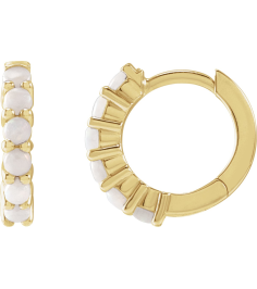 87181 Earring Set 14K Yellow 12.21 Mm 2.32 Mm Natural White Opal Round 2 Mm Pair Hinged Polished Natural White Opal Cabochon Hinged Hoop Earrings