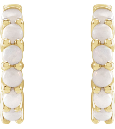 87181 Earring Set 14K Yellow 12.21 Mm 2.32 Mm Natural White Opal Round 2 Mm Pair Hinged Polished Natural White Opal Cabochon Hinged Hoop Earrings