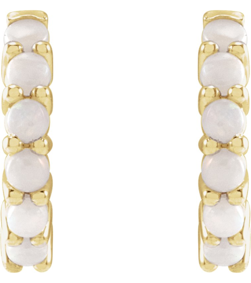 87181 Earring Set 14K Yellow 12.21 Mm 2.32 Mm Natural White Opal Round 2 Mm Pair Hinged Polished Natural White Opal Cabochon Hinged Hoop Earrings