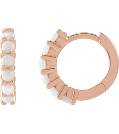 87181 Earring Set 14K Rose 12.21 Mm 2.32 Mm Natural White Opal Round 2 Mm Pair Hinged Polished Natural White Opal Cabochon Hinged Hoop Earrings