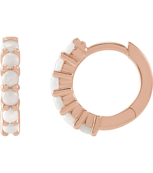 87181 Earring Set 14K Rose 12.21 Mm 2.32 Mm Natural White Opal Round 2 Mm Pair Hinged Polished Natural White Opal Cabochon Hinged Hoop Earrings